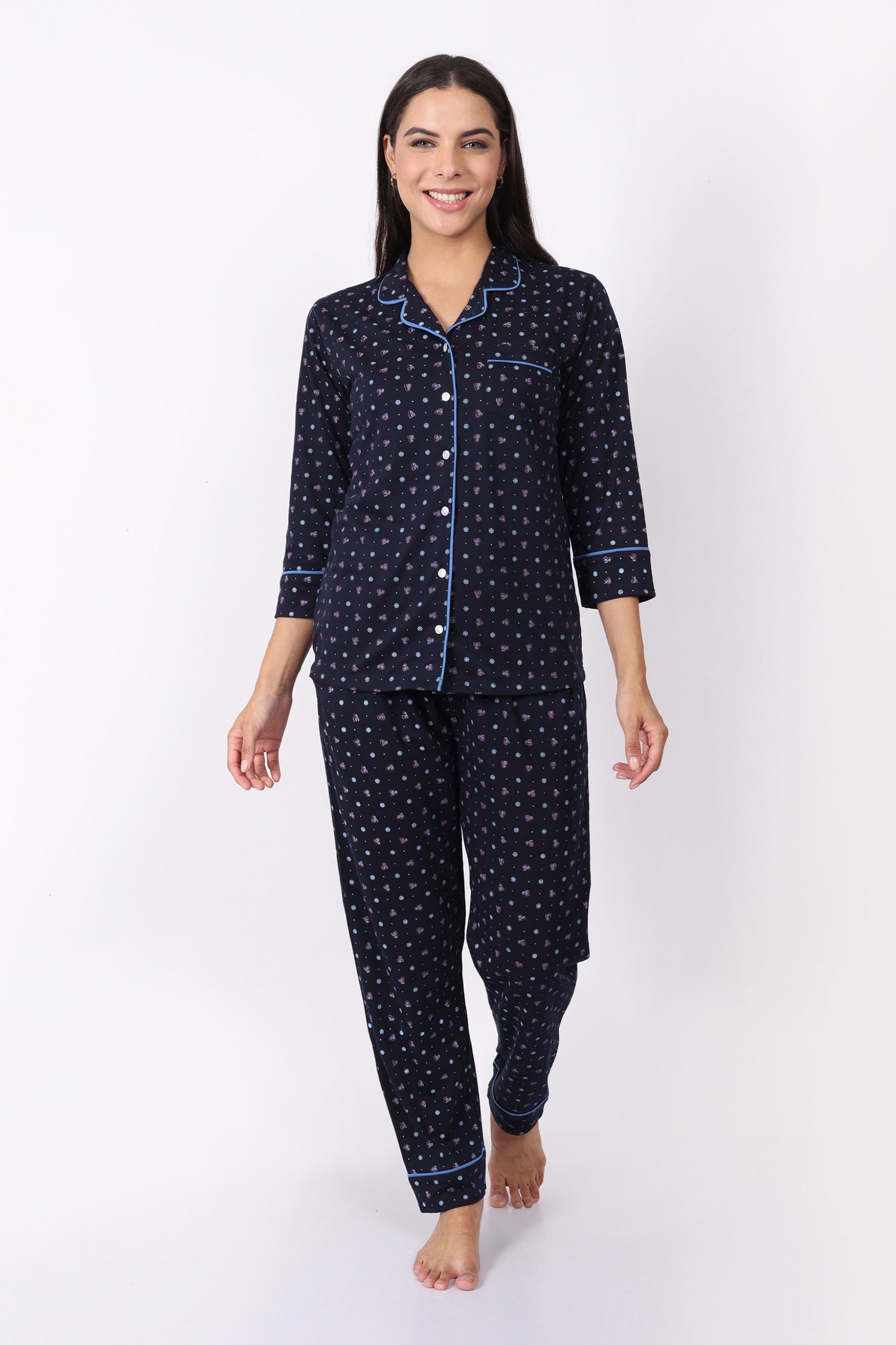 Untitled design (4) Notched Collar – WOE104NAVY (100% COTTON) - Image 1