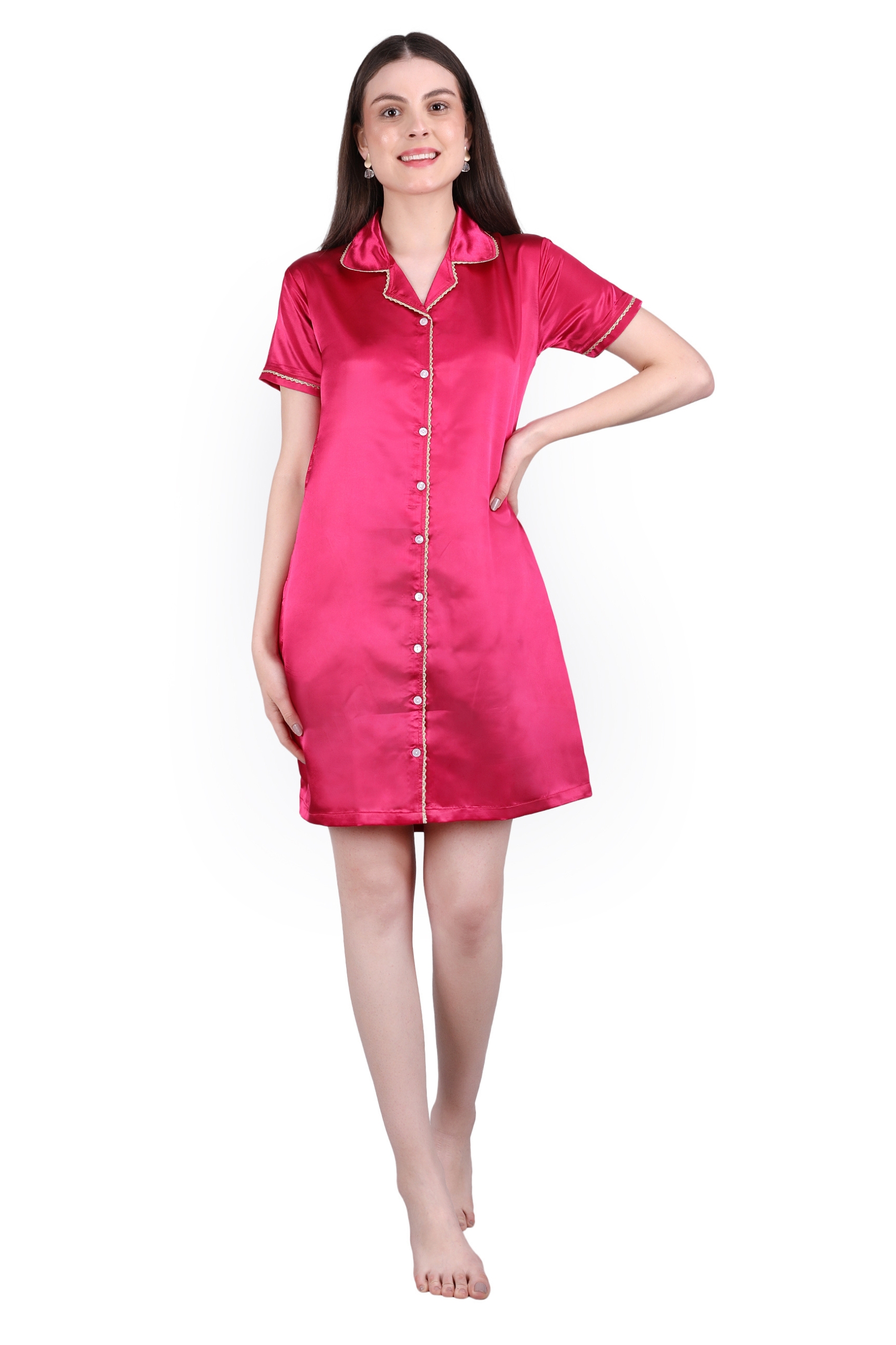 Untitled design (55) Bridal Night Dress – WOE167 ROSE RED - Image 1