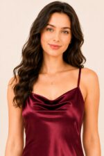 Women's Solid Satin Nightslip with Cowl Neck (Wine) - WOE-187 WINE - Image 6