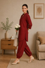 Women's Cotton Flex Indo-Western Co-Ord Set (Rust Red Tunic & Pant) - WOE-190 RUST - Image 5