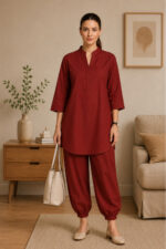 Women's Cotton Flex Indo-Western Co-Ord Set (Rust Red Tunic & Pant) - WOE-190 RUST - Image 7