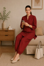 Women's Cotton Flex Indo-Western Co-Ord Set (Rust Red Tunic & Pant) - WOE-190 RUST - Image 6