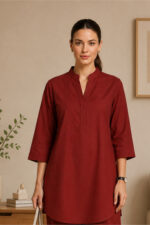Women's Cotton Flex Indo-Western Co-Ord Set (Rust Red Tunic & Pant) - WOE-190 RUST - Image 3