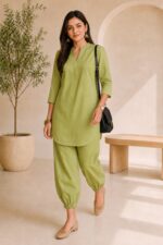 Women's Cotton Flex Indo-Western Co-Ord Set (Pista Green Tunic & Pant) - WOE-191 PISTA - Image 8