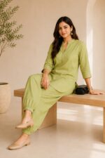Women's Cotton Flex Indo-Western Co-Ord Set (Pista Green Tunic & Pant) - WOE-191 PISTA - Image 5