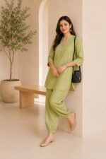 Women's Cotton Flex Indo-Western Co-Ord Set (Pista Green Tunic & Pant) - WOE-191 PISTA - Image 3