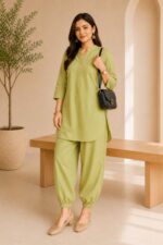 Women's Cotton Flex Indo-Western Co-Ord Set (Pista Green Tunic & Pant) - WOE-191 PISTA - Image 4