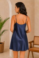 Women's Solid Satin Nightdress with Cowl Neck (Navy Blue) - WOE-194 NAVY - Image 5