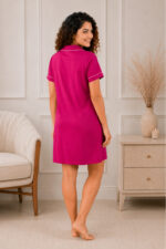Women's Button-Down Cotton Sleep Shirt with Notched Collar (Magenta Pink) - WOE195PINK - Image 5