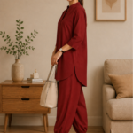 Women's Cotton Flex Indo-Western Co-Ord Set (Rust Red Tunic & Pant) - WOE-190 RUST