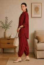 Women's Cotton Flex Indo-Western Co-Ord Set (Rust Red Tunic & Pant) - WOE-190 RUST