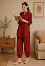 Women's Cotton Flex Indo-Western Co-Ord Set (Rust Red Tunic & Pant) - WOE-190 RUST - Image 2