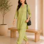 Women's Cotton Flex Indo-Western Co-Ord Set (Pista Green Tunic & Pant) - WOE-191 PISTA
