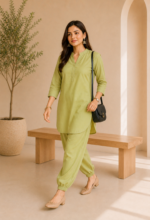 Women's Cotton Flex Indo-Western Co-Ord Set (Pista Green Tunic & Pant) - WOE-191 PISTA