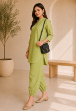 Women's Cotton Flex Indo-Western Co-Ord Set (Pista Green Tunic & Pant) - WOE-191 PISTA - Image 2