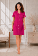 Women's Button-Down Cotton Sleep Shirt with Notched Collar (Magenta Pink) - WOE195PINK - Image 2