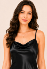 Women's Solid Satin Nightslip with Cowl Neck (Black) - WOE-186 BLACK - Image 2